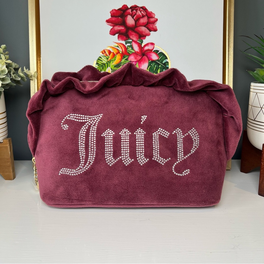 Juicy Couture Plum Cosmetic Bag With Rhinestone Logo NWOT